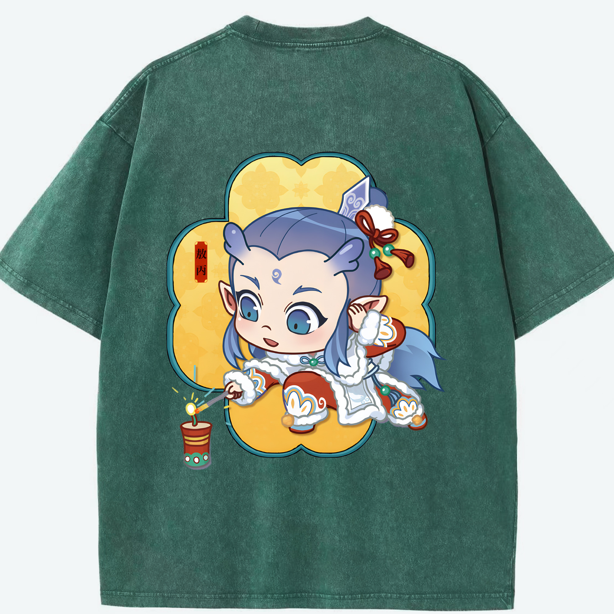 Ne Zha 2 ナタ 魔童の大暴れ 綿100% ヴィンテージ風 半袖Tシャツ（背面プリント）